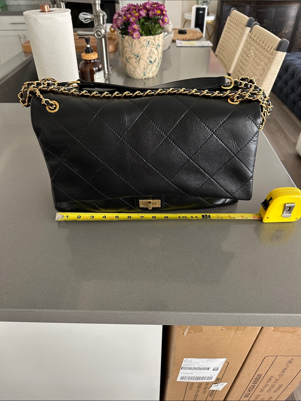 Very large black bag Quilted Chain-Shoulder Bag Chanel like -xxl💕leather